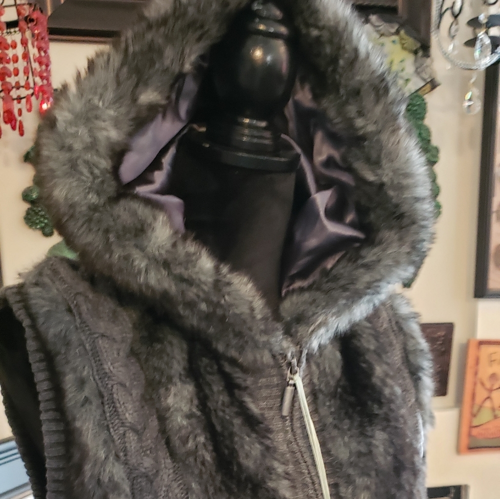 Awesome Faux Fur Sweater Vest Hoodie